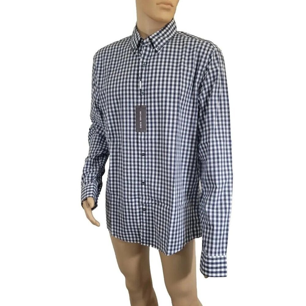 Michael Kors Men's Slim Fit Long Sleeve Button Up Shirt Size XL Blue Plaid (13)